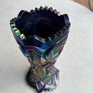 Vintage Blue Purple Carnival Glass Vase